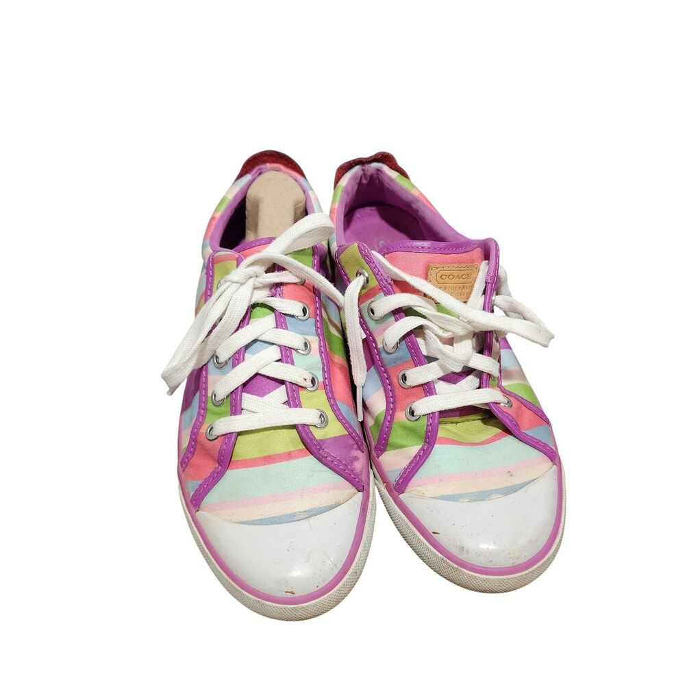 Coach Rainbow Stripe Low Top Sneakers Y2K Preppy Colorblock Womens 8.5